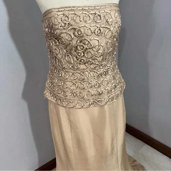 Jovani Beaded Evening Gown Beige Neutral MOB Floor Length Dress Ornate Occasion - Picture 8 of 12